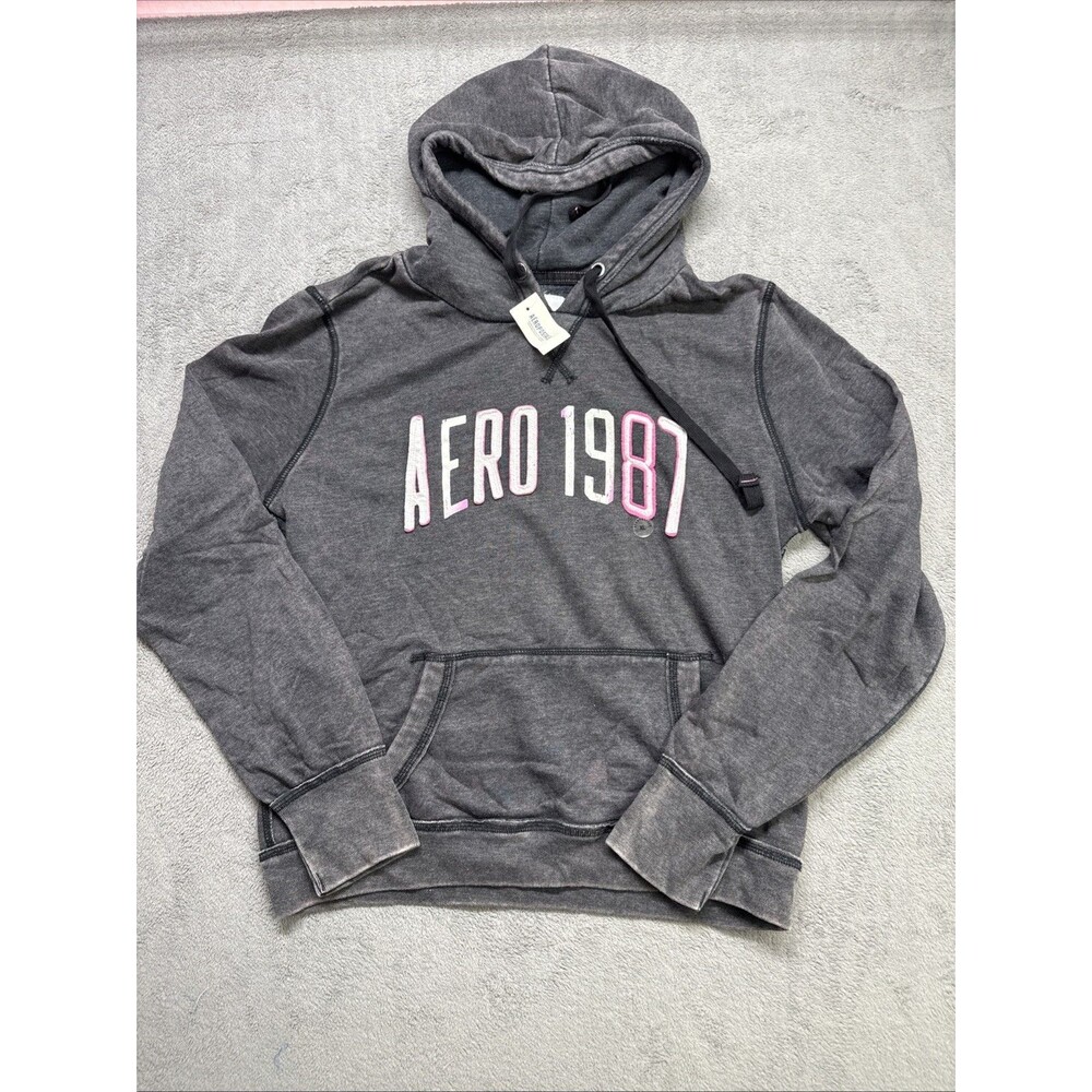 Y2K Grudge Aeropostale Grey Hoodie W Pink Accents Size XL
